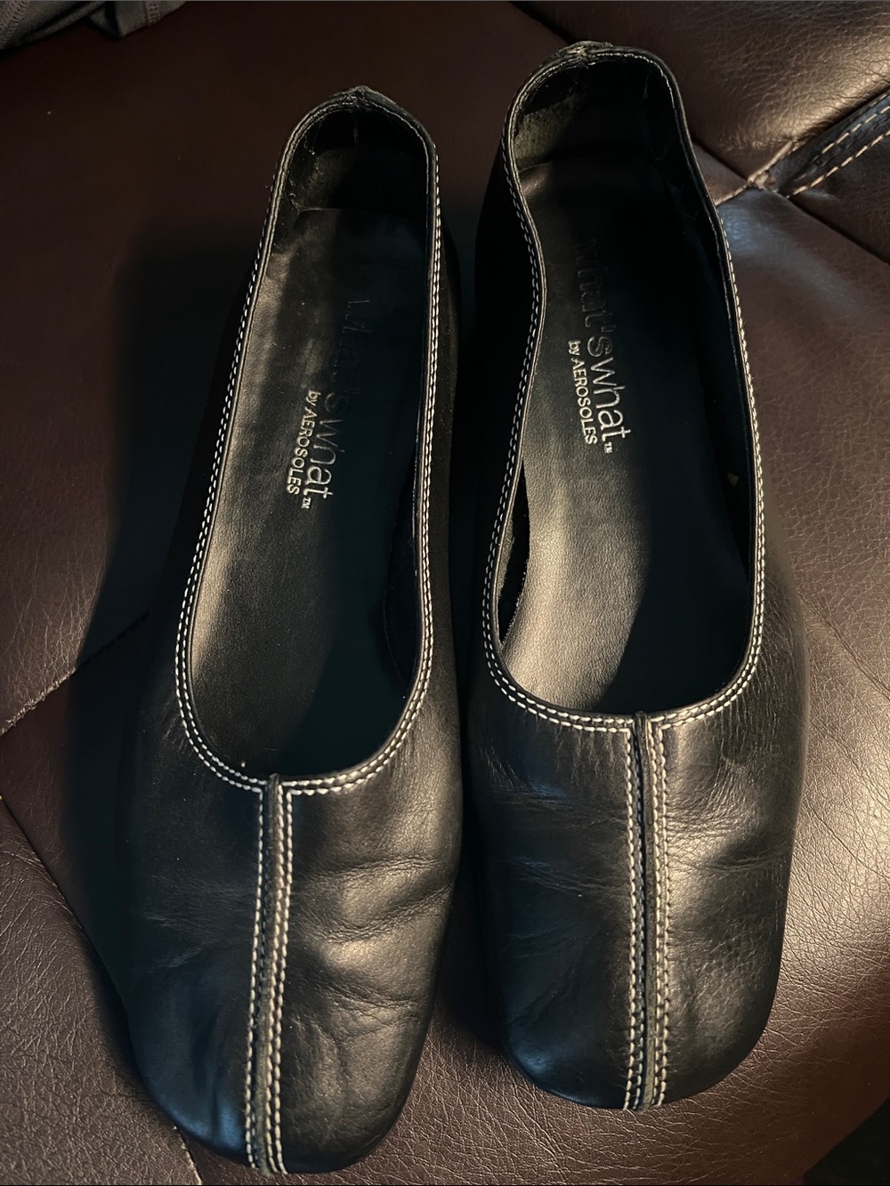 That's What by Aerosoles Women's Black Leather Ballet Flats